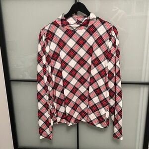 LOFT Red and Black Plaid Long Sleeve Top
